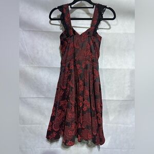 H&R LONDON Red BLACK Brocade Corset COCKTAIL Dress 50s PINUP RETRO PUNK PROM NEW